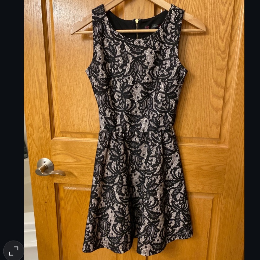 Black Lace Skater Mini Dress size XS Fit Flare Rose Beige Black